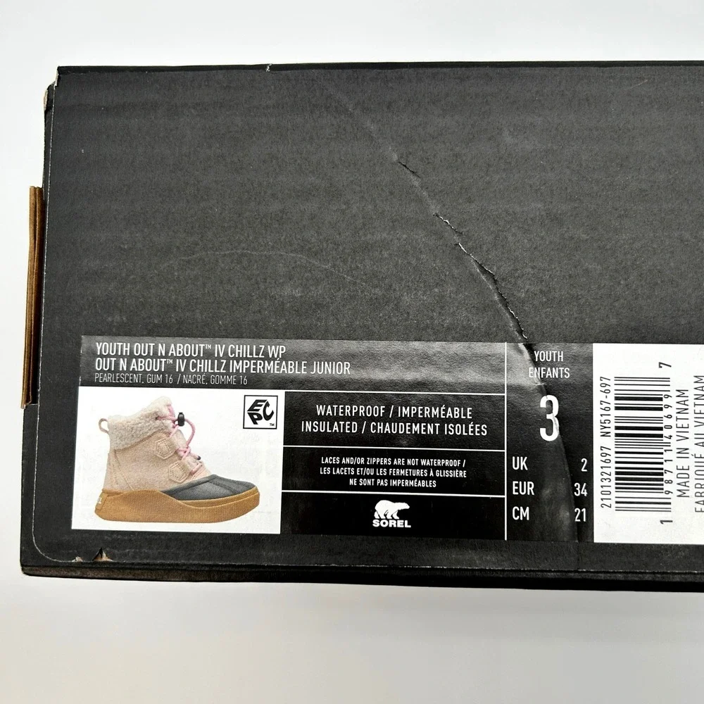 SOREL‎ Youth Waterproof Boots Size 3 Kids Out N About IV Chillz Pink Suede NEW